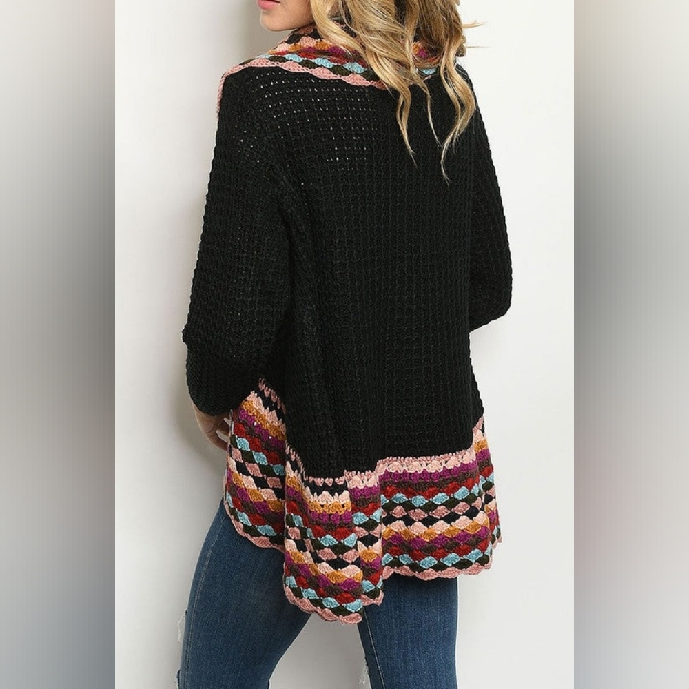 Pom Pom Boutique Multicolor Crochet Open Front Cardigan Womens Small/Medium - Picture 2 of 9